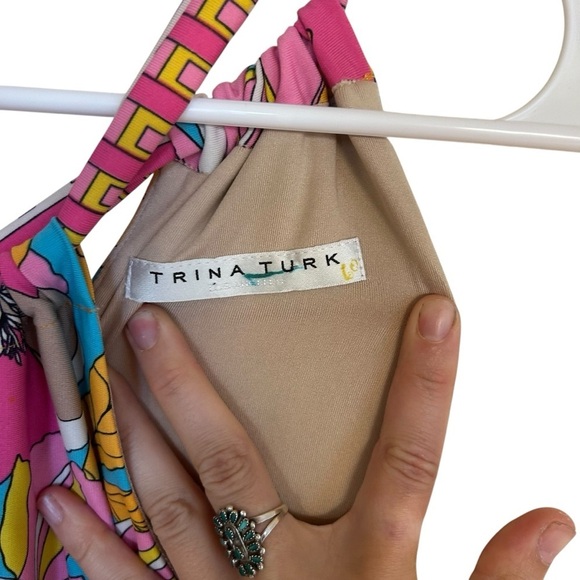 Trina Turk Pink and Yellow Halter Sundress Mini - Picture 6 of 13